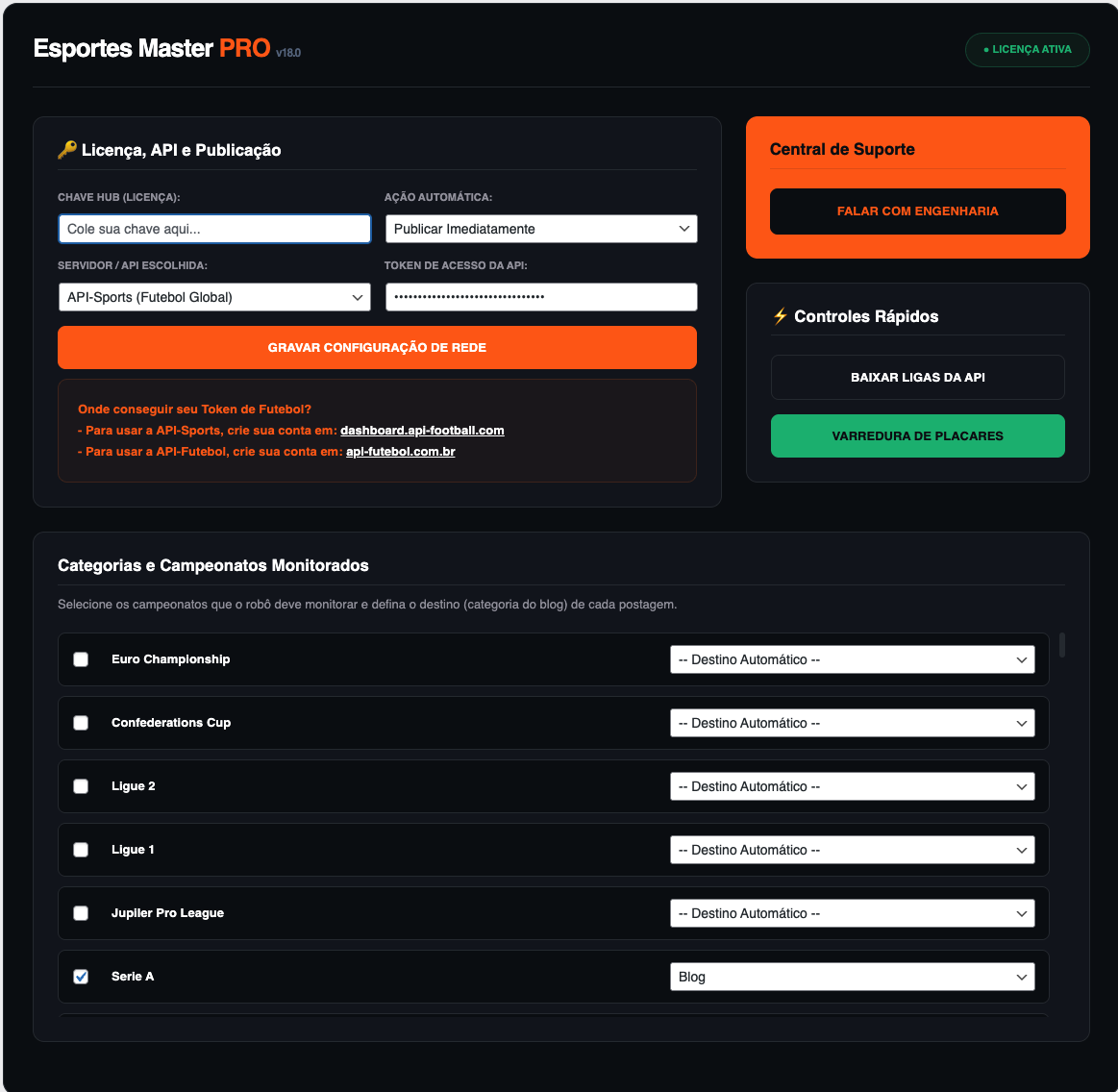 Painel Esportes Master PRO