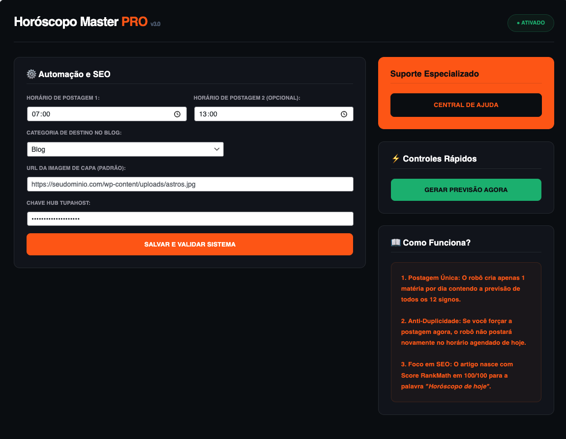 Horóscopo Master PRO Dashboard