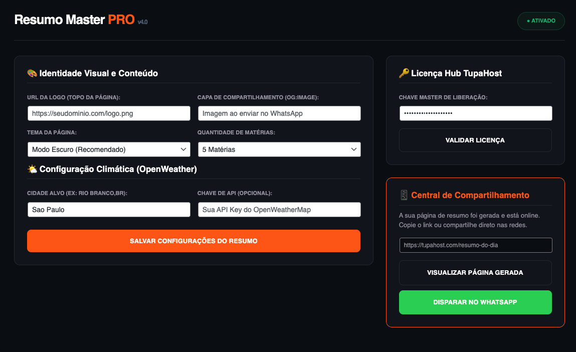 Resumo Master PRO Dashboard